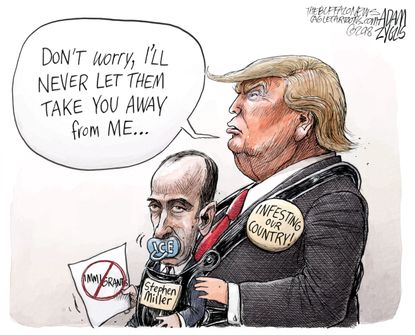Political cartoon U.S. Trump Stephen Miller immigration ICE family separation zero tolerance
