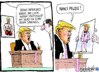 Political Cartoon U.S. Trump Rocky Tweet Impeachment Nancy Pelosi