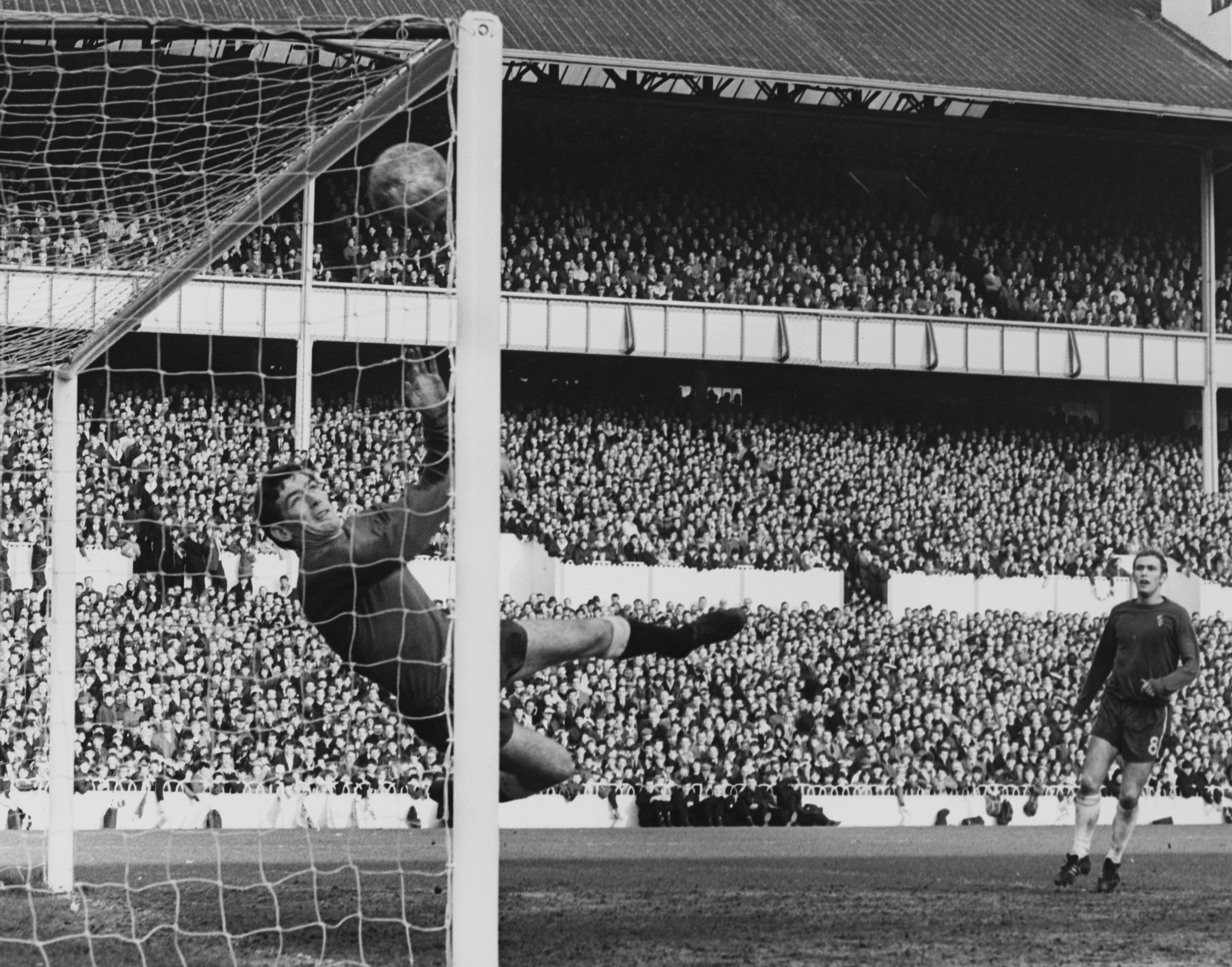 Pat Jennings in action for Tottenham against Chelsea in 1967.
