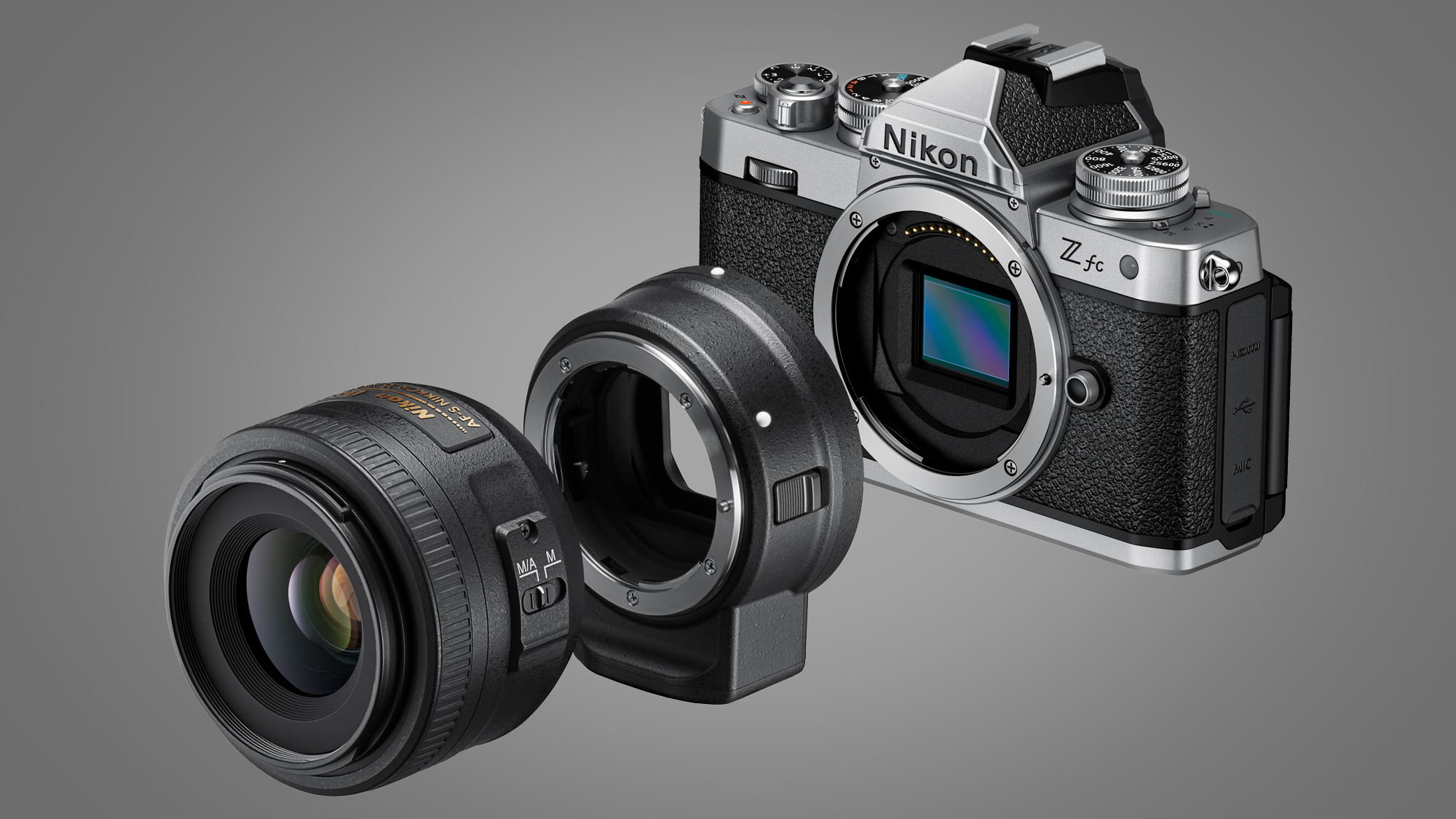 Image of the Nikon Zfc with the FTZ adaptor
