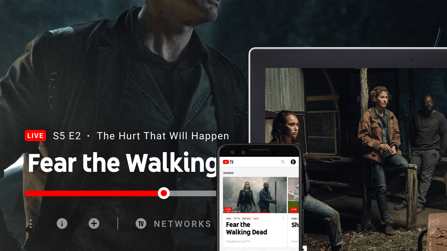 YouTube TV with Fear the Walking Dead on multiple devices.