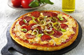Pepperoni pizza with chilli and onion