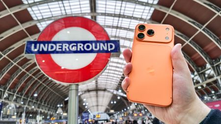 iPhone 17 Pro Max next to a London Underground sign