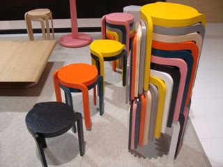 Spin stools by Staffan Holm in five bright colours