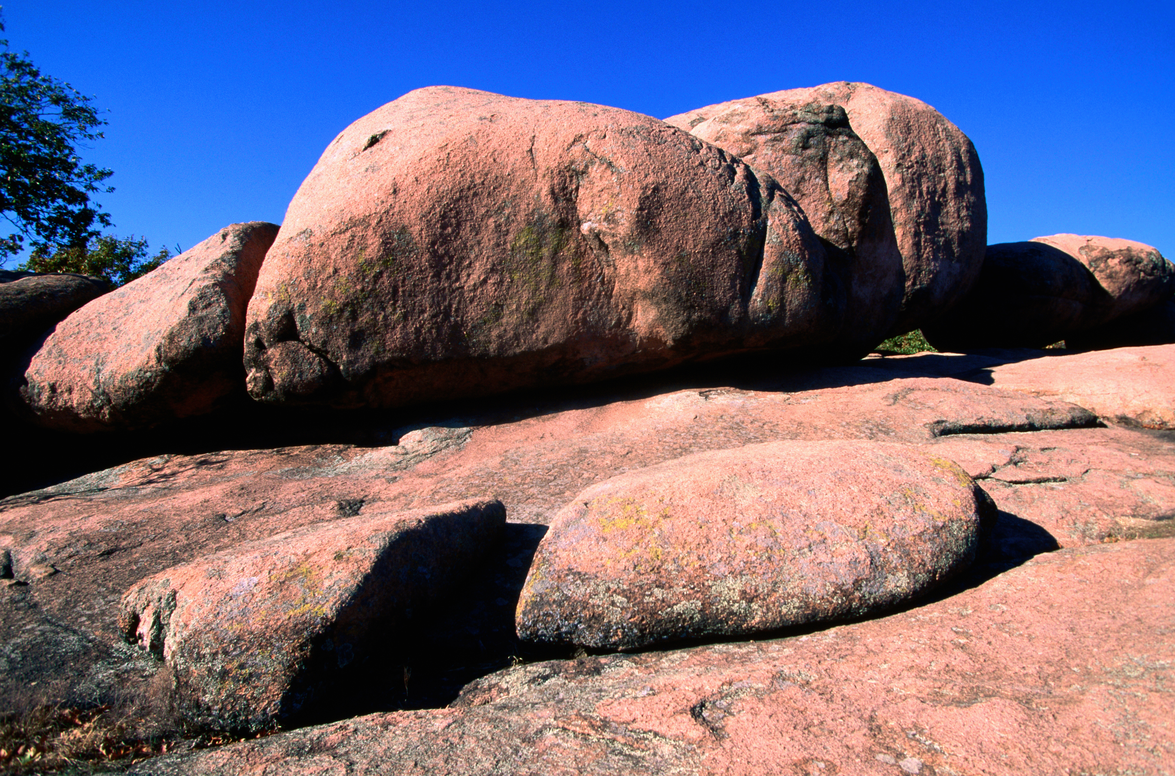 Pink boulders at Elephant Rocks State Park in Missouri