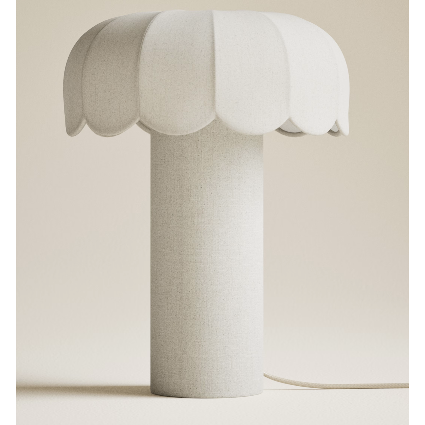 white lamp with umbrella-shaped shade