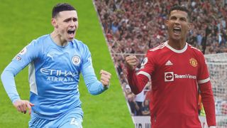 Phil Foden of Manchester City and Cristiano Ronaldo of Manchester United could both feature in the Man City vs Man Utd live stream