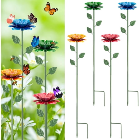 Bee Watering Station, Butterfly Feeder, Metal Bee Water Feeder With Flower Design,elegant Outdoor Rose Yard &amp;amp; Patio Garden Decor (4pcs)