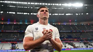 Owen Farrell of England applauds the fans prior to the start of the Argentina vs England live stream.