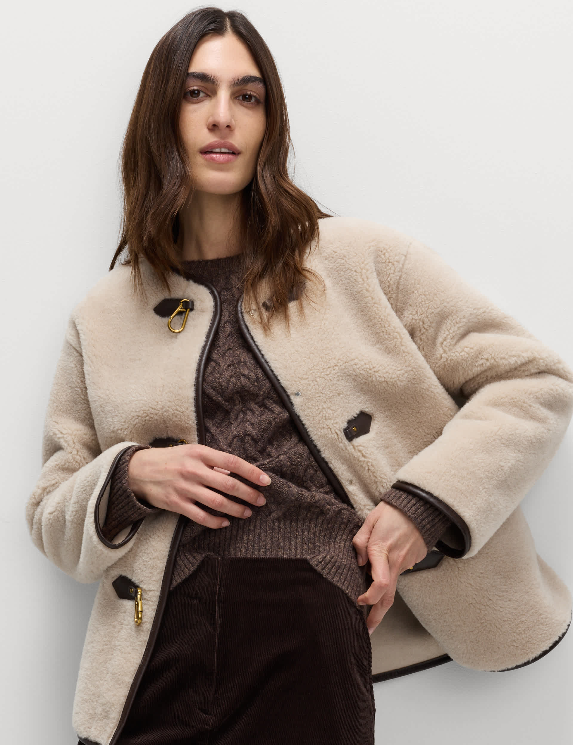 Faux Fur Buckle Trim Coat