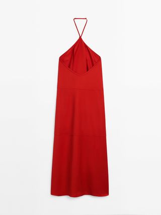 Massimo Dutti, Halterneck Dress with Pleated Detail