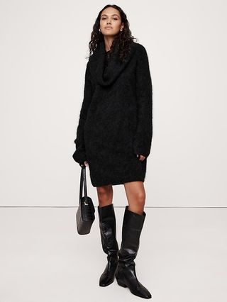 Oversized Fuzzy Alpaca-Blend Sweater Dress