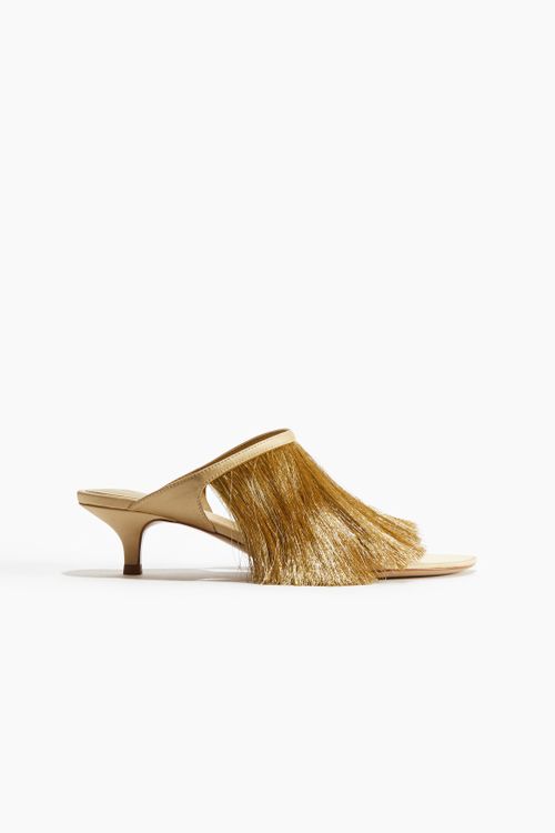 Fringe-Trimmed Heeled Sandals