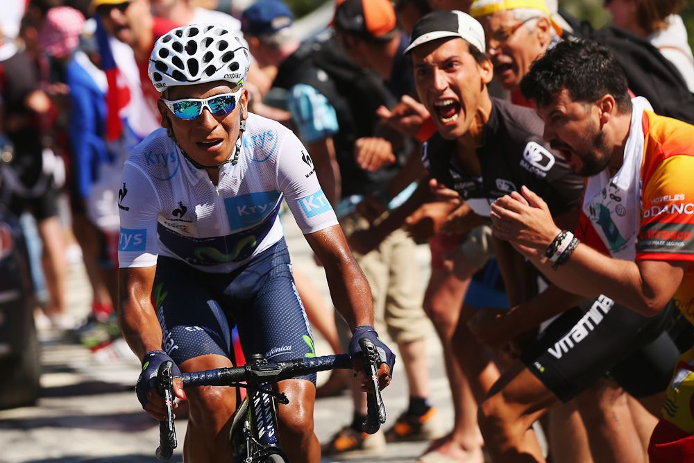 Nairo Quintana climbs Alp d'Huez during stage 20