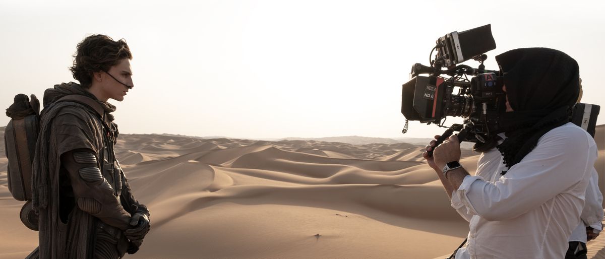 Timothée Chalamet and Greig Fraser on the set of Dune