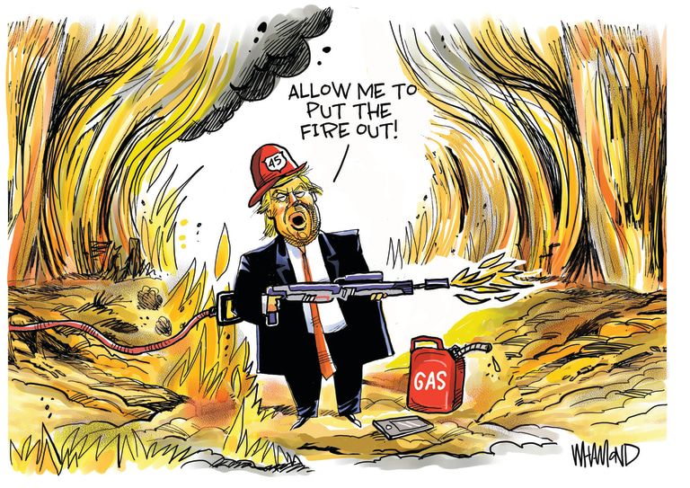 Political Cartoon U.S. Trump Minneapolis flames gas&amp;amp;nbsp;