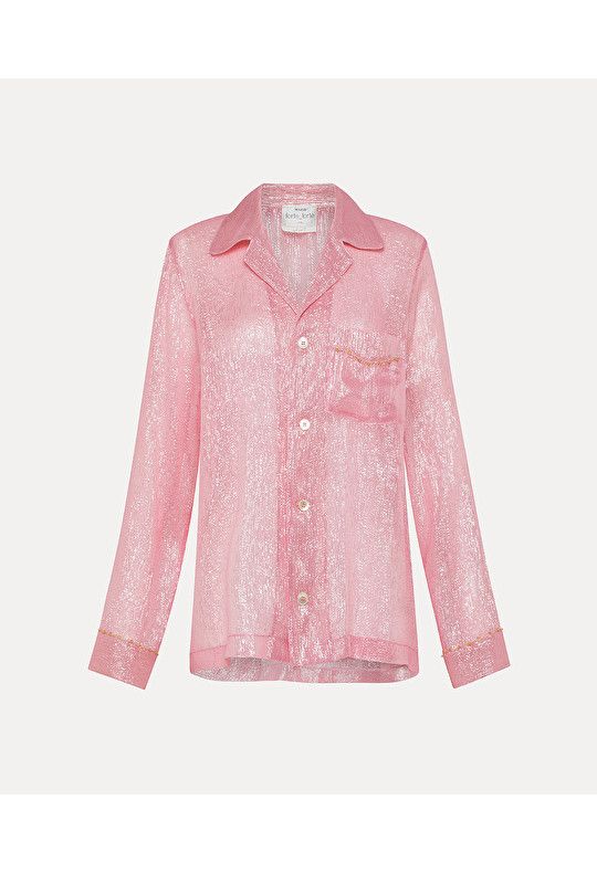 Pyjama Shirt in Silk Chiffon and Lurex With Beadwork
