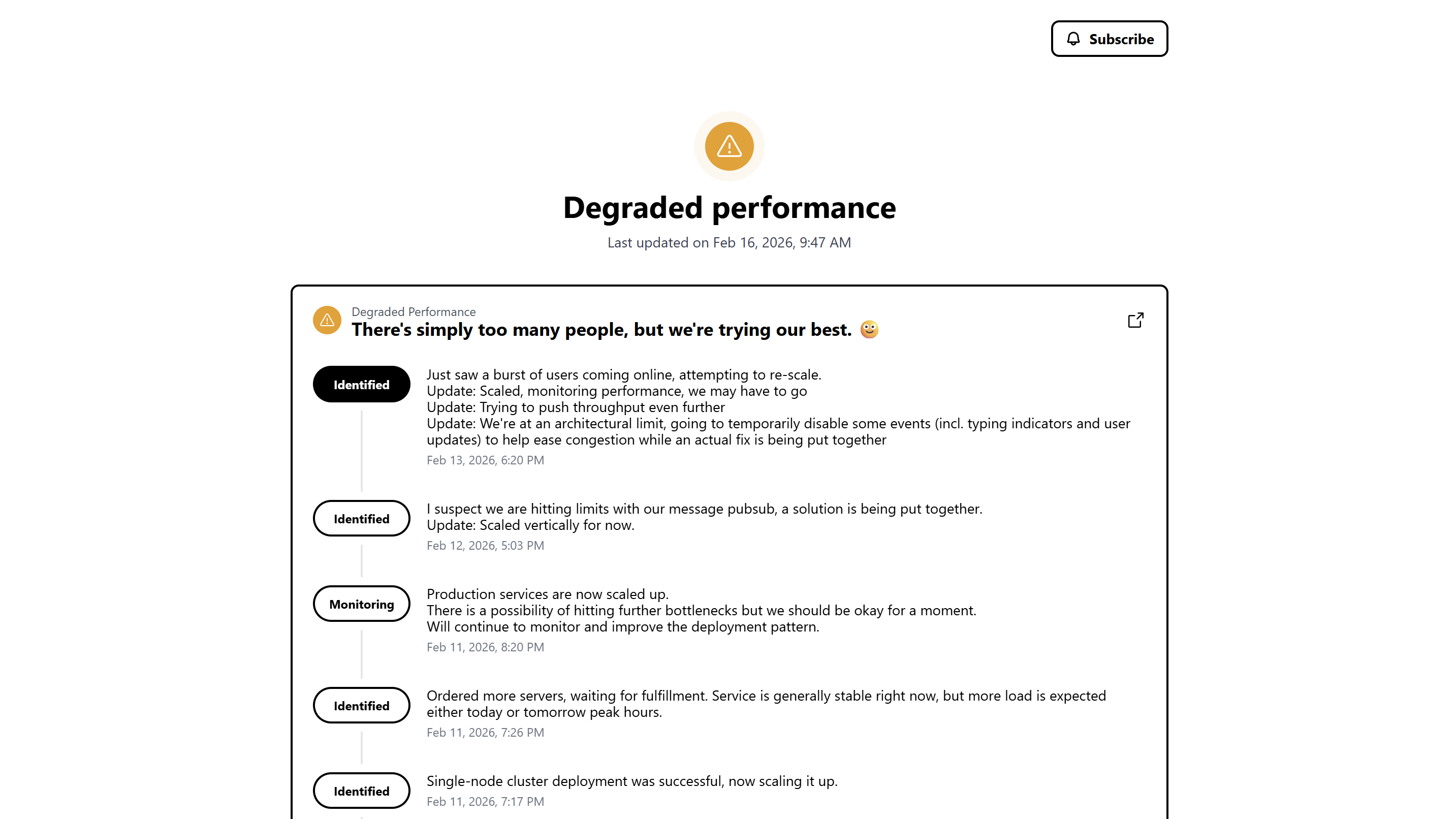 لقطة شاشة لصفحة حالة Stoat