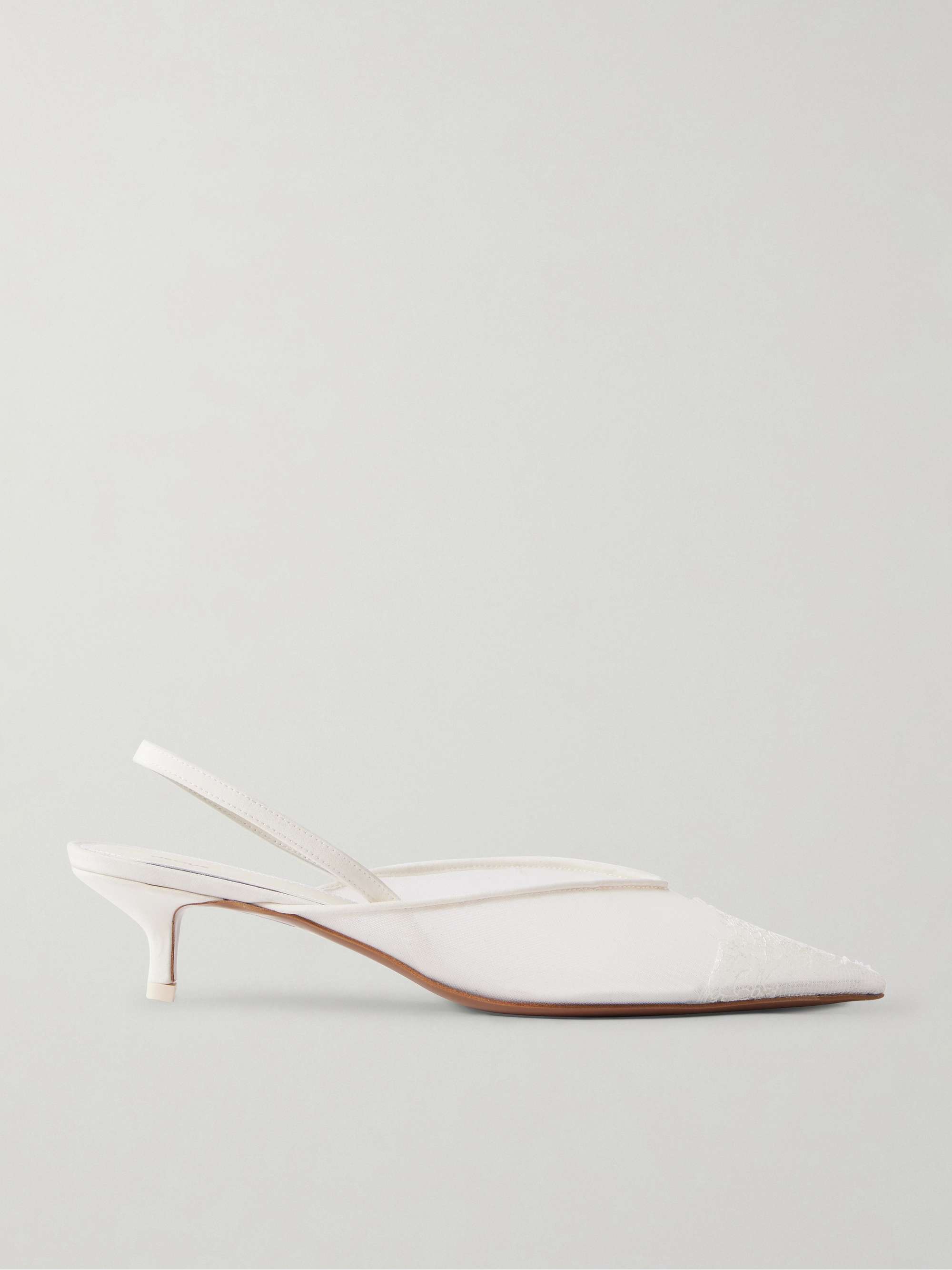 Irena Lace and Satin-Trimmed Mesh Slingback Pumps