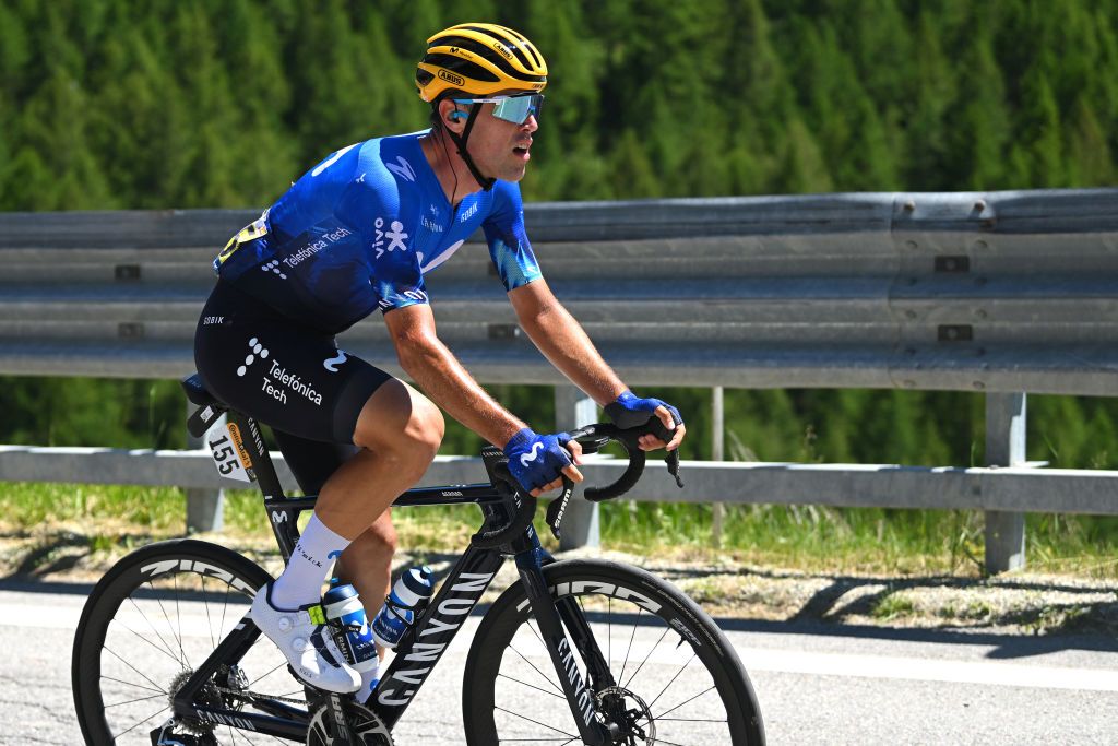 VALLOIRE FRANCE JULY 02 Oier Lazkano of Spain and Movistar Team competes in the breakaway during the 111th Tour de France 2024 Stage 4 a 1394km stage from Pinerolo to Valloire UCIWT on July 02 2024 in Valloire France Photo by Dario BelingheriGetty Images