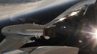 The view from Virgin Galactic's VSS Unity during the spaceliner's first rocket-powered test on April 5, 2018.