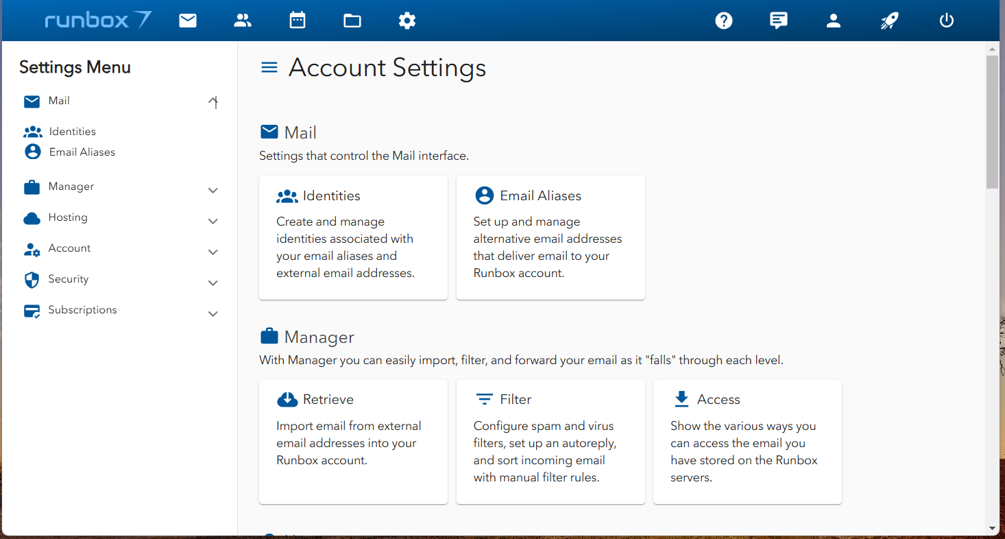 Runbox settings