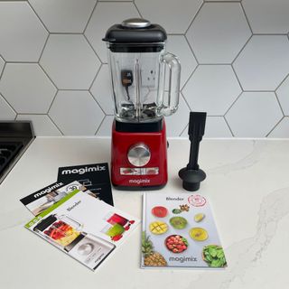Unboxed Magmix Power Blender with stirring spatula and recipe book