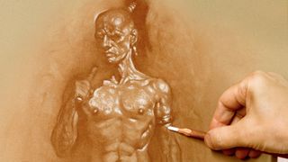 How to draw a figure: Artist adding highlights with white pastel pencil