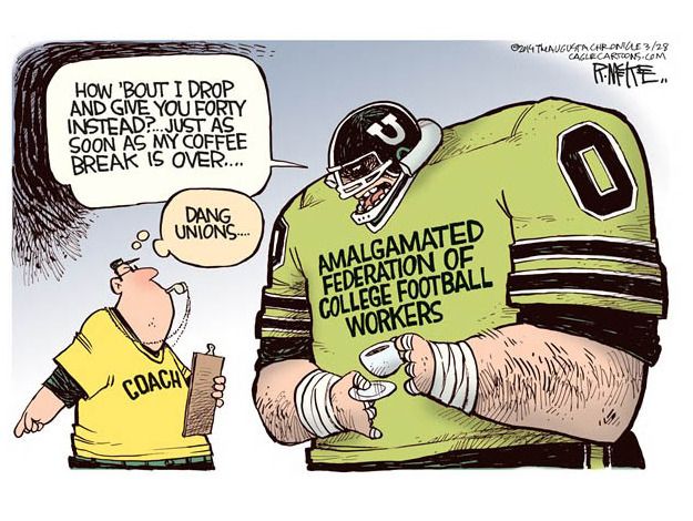 Editorial cartoon college football union