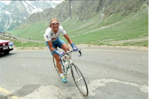 Pantani in the white best young rider's jersey in 1994