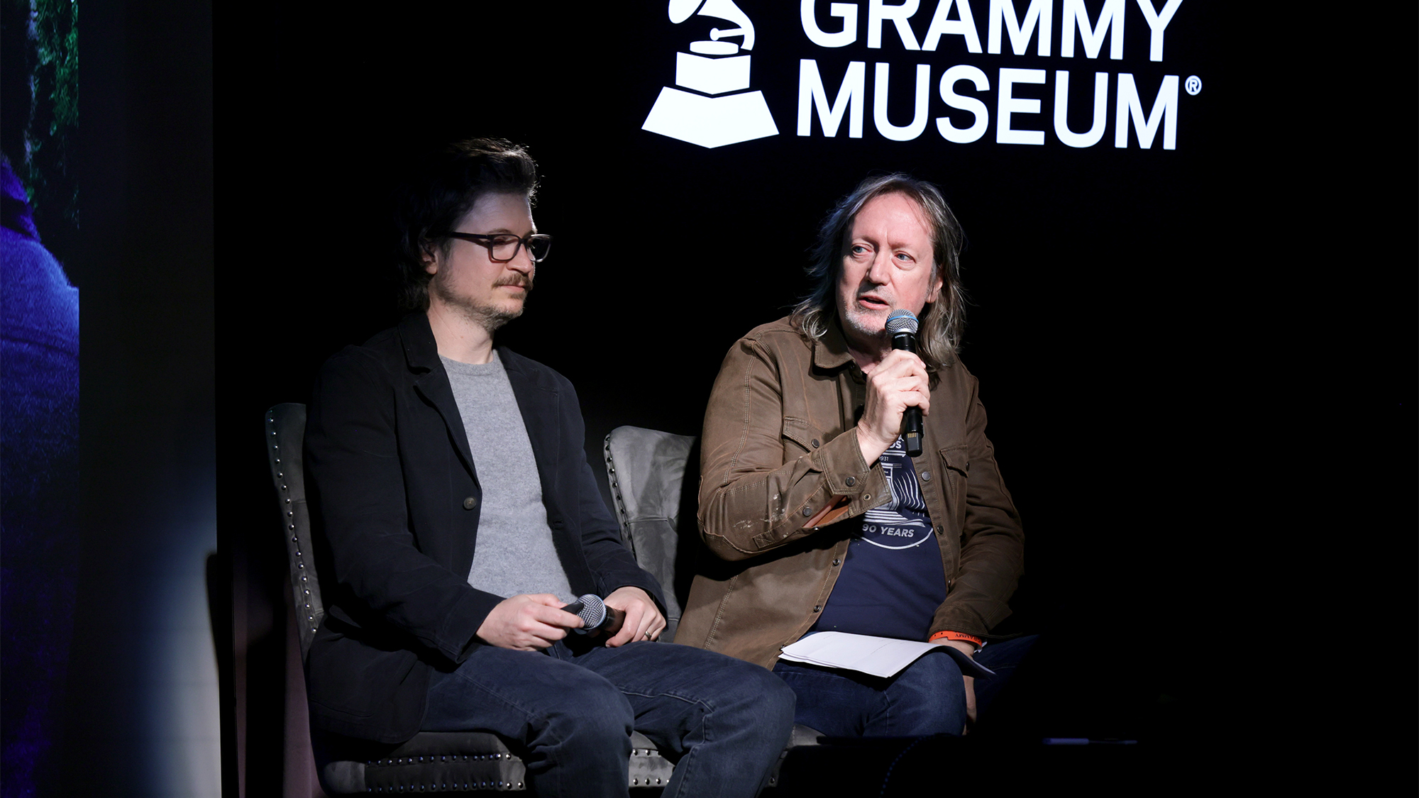 Kevin Ryan (left) and Brian Kehew speak onstage at Celebrating George Martin: The Scores at GRAMMY Museum L.A. Live on April 13, 2026 in Los Angeles, California.