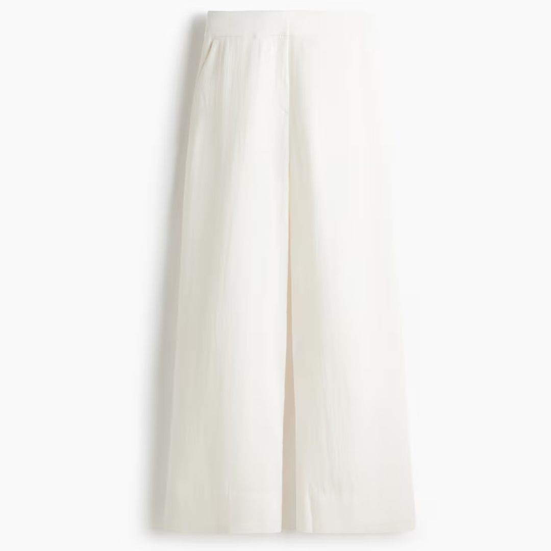 H&M White Wide-Leg Tailored Trousers