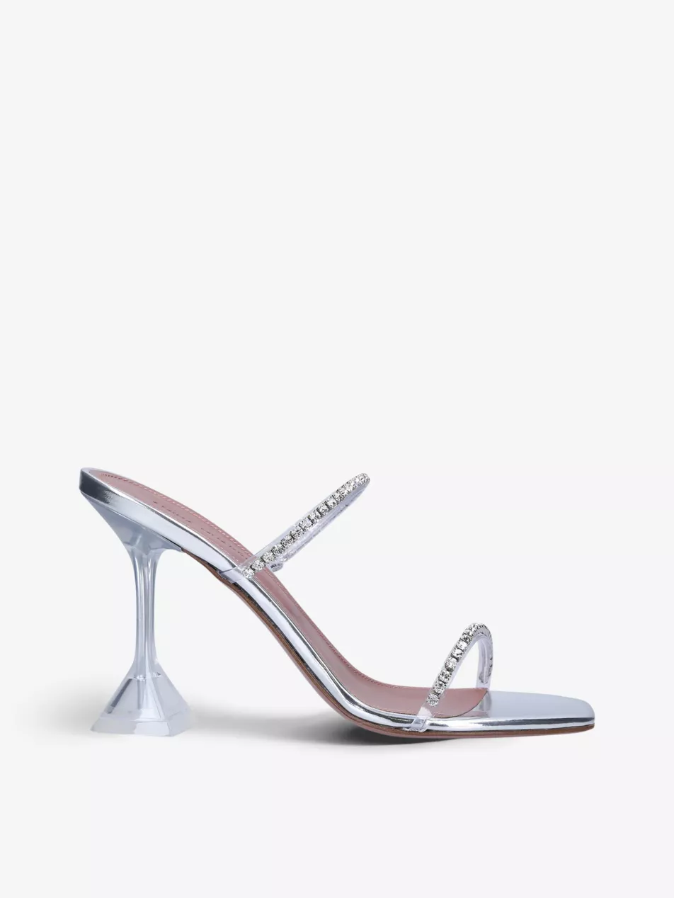 Gilda Crystal-Embellished Leather Heeled Mules