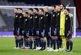 Scotland line up for the pre-match anthems