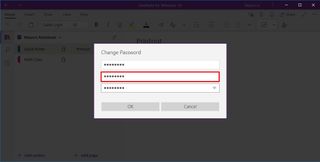 OneNote change password option