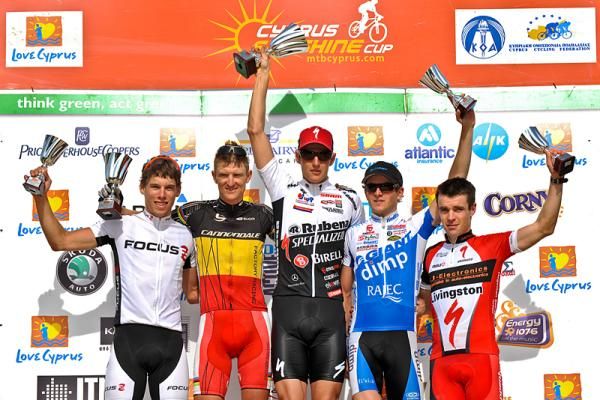 Jaroslav Kulhavy (Rubena Birell Specialized) on the top step of the podium for his round three win.