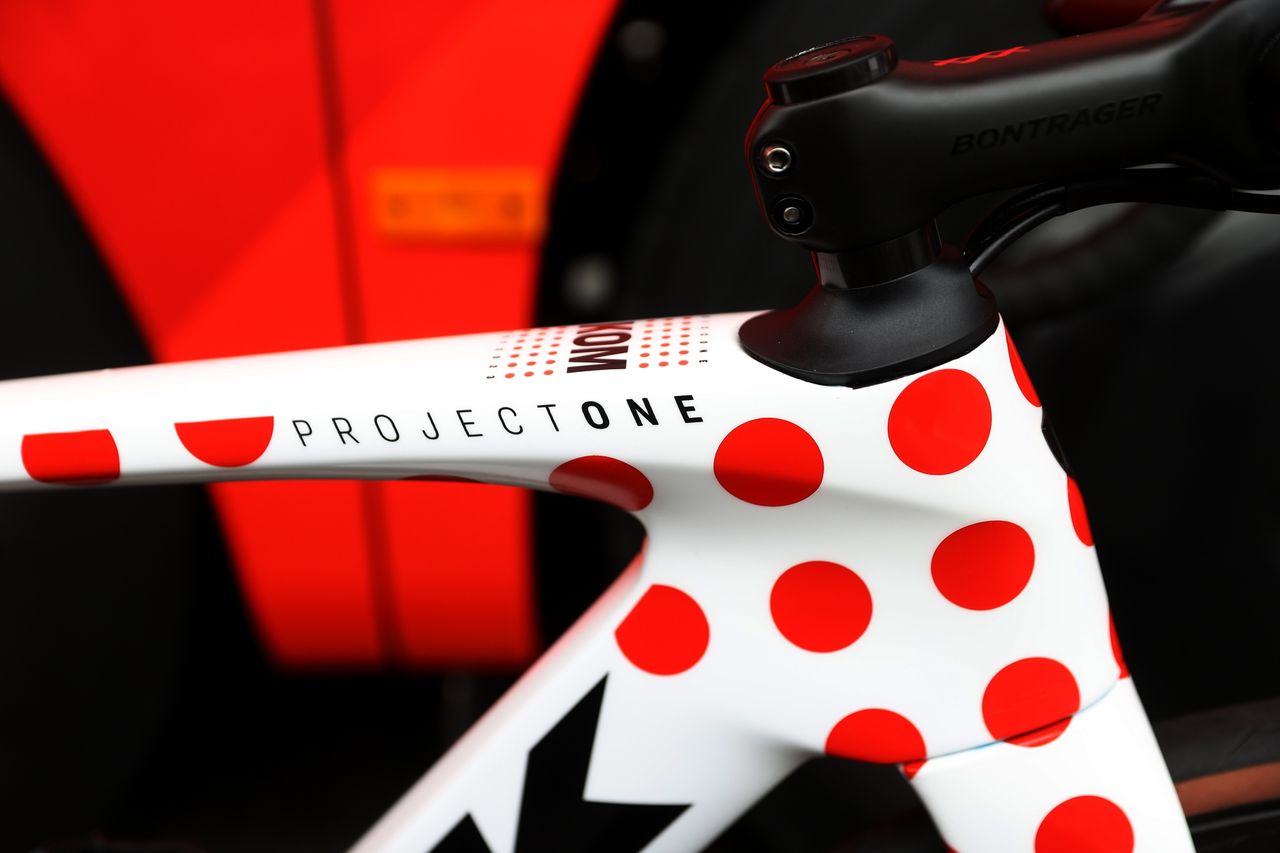 Julio Ciccone's Polka dot themed bike tour de france 2023 close up