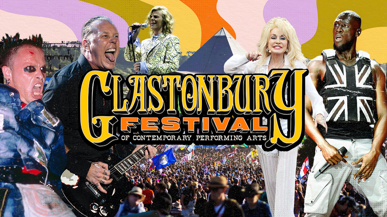 A collage of various artists playing Glasto this year