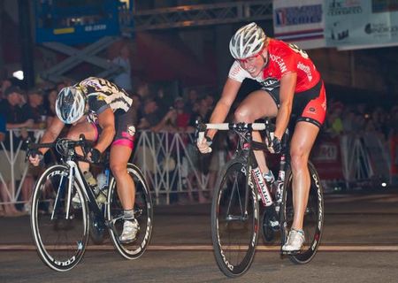 Erica Allar (RideClean-Parentit.com) beats Laura Van Gilder (Mellow Mushroom-Rose Bandit Racing) at the line to win the 2012 Terrapin Twilight Criterium