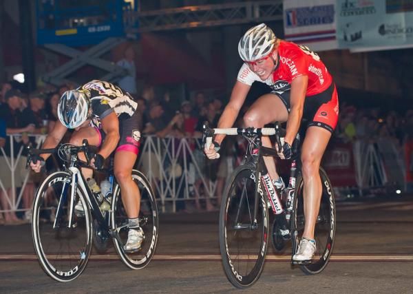 Erica Allar (RideClean-Parentit.com) beats Laura Van Gilder (Mellow Mushroom-Rose Bandit Racing) at the line to win the 2012 Terrapin Twilight Criterium