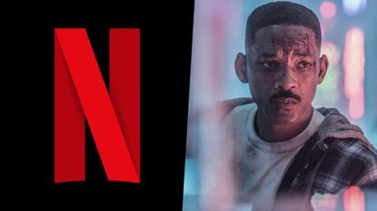 Netflix logo and Will Smith in Bright