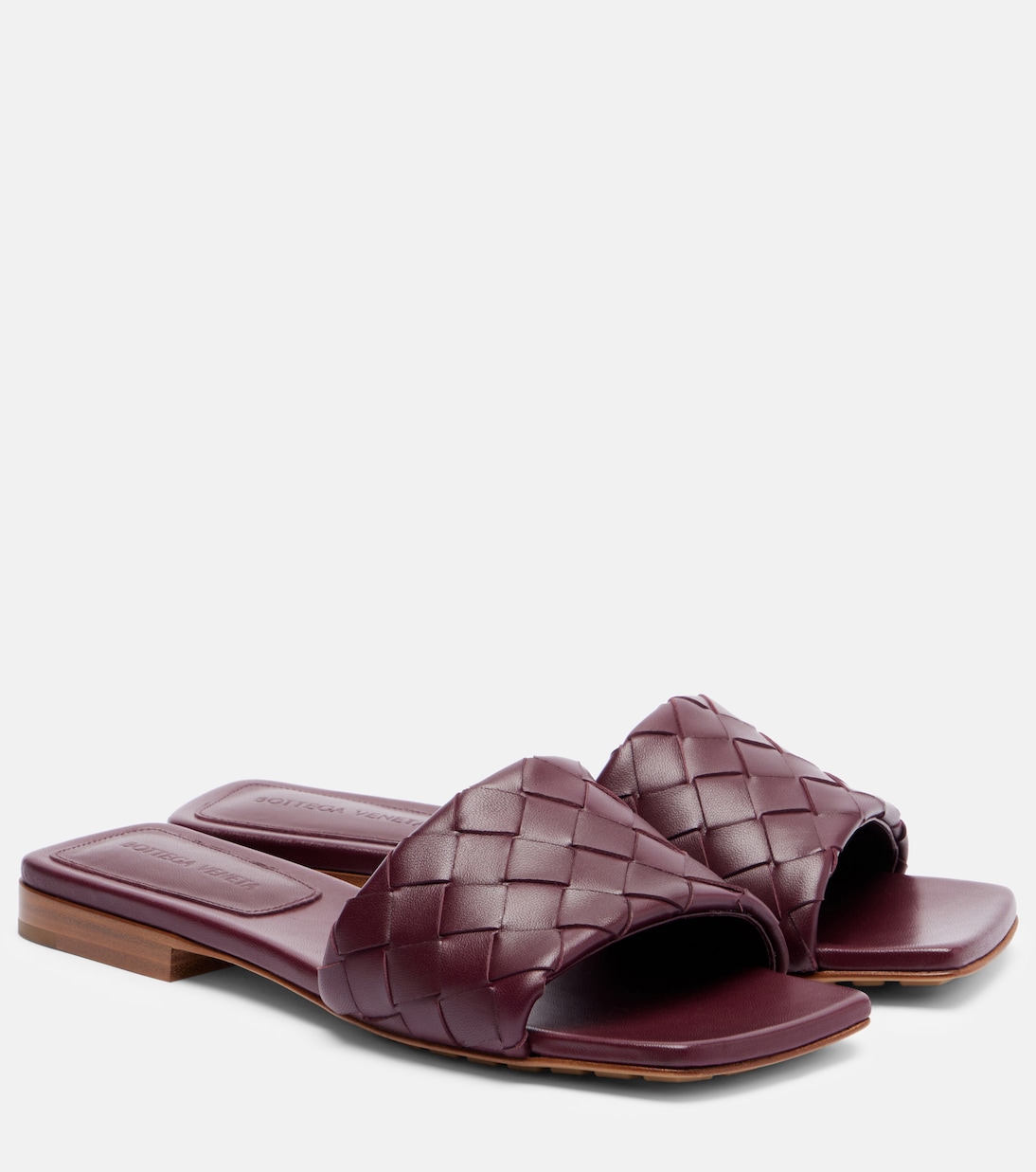 Parco Intrecciato Leather Slides in Burgundy - Bottega Veneta