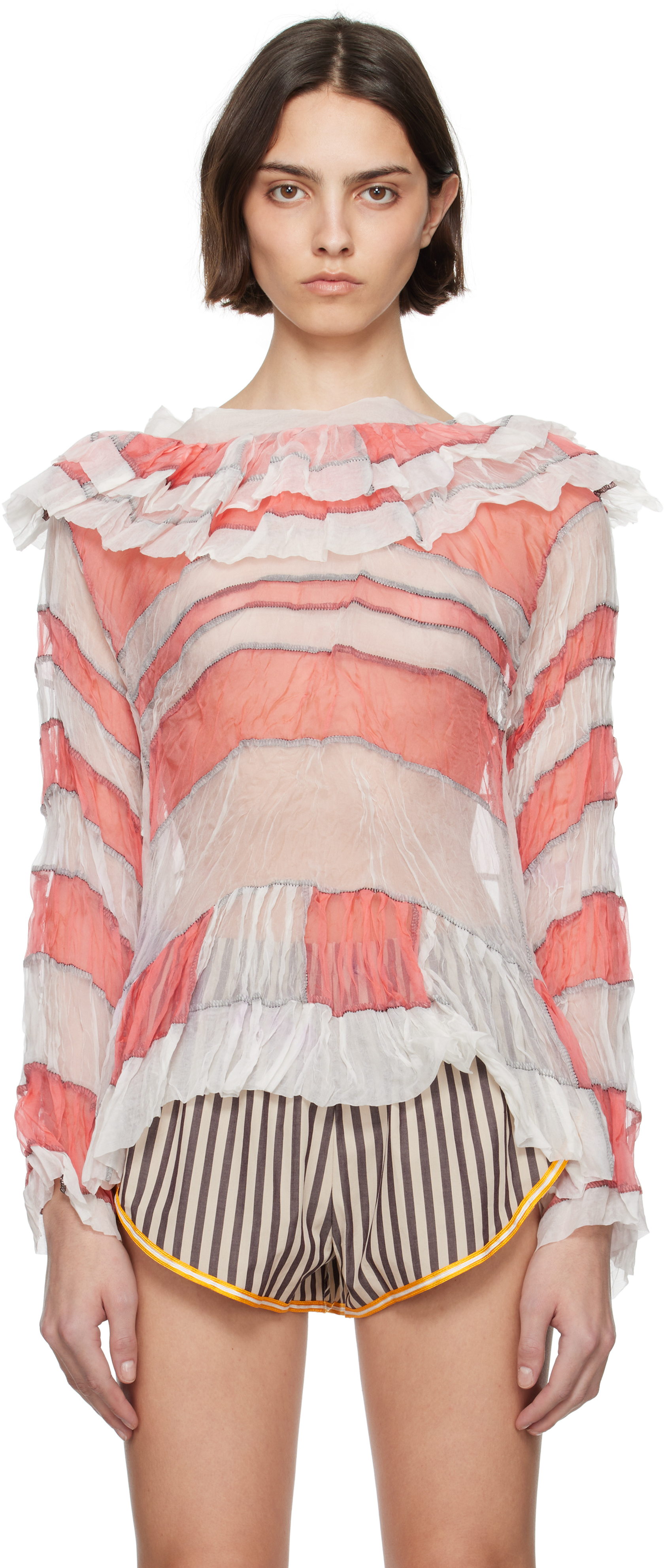 White &amp;amp; Pink Riddle Blouse