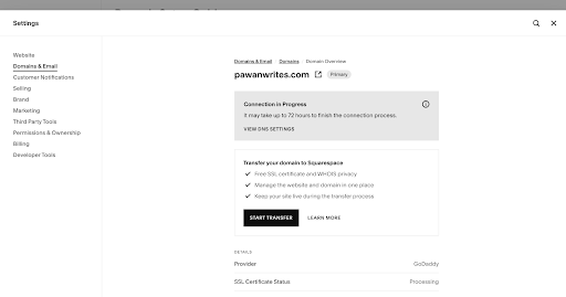 screenshot of squarespace portfolio builder