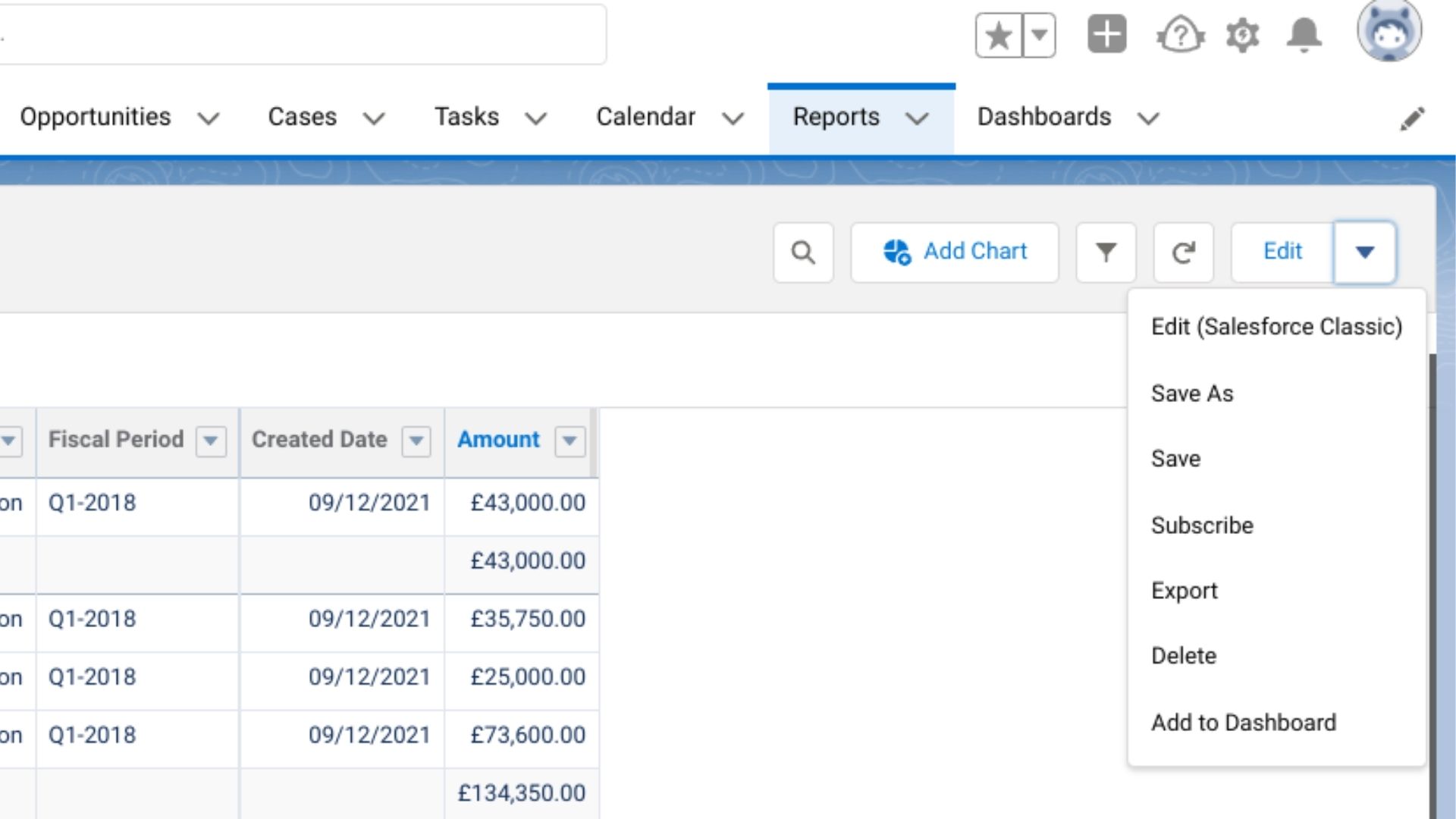 Screenshot of saving a report in Salesforce.