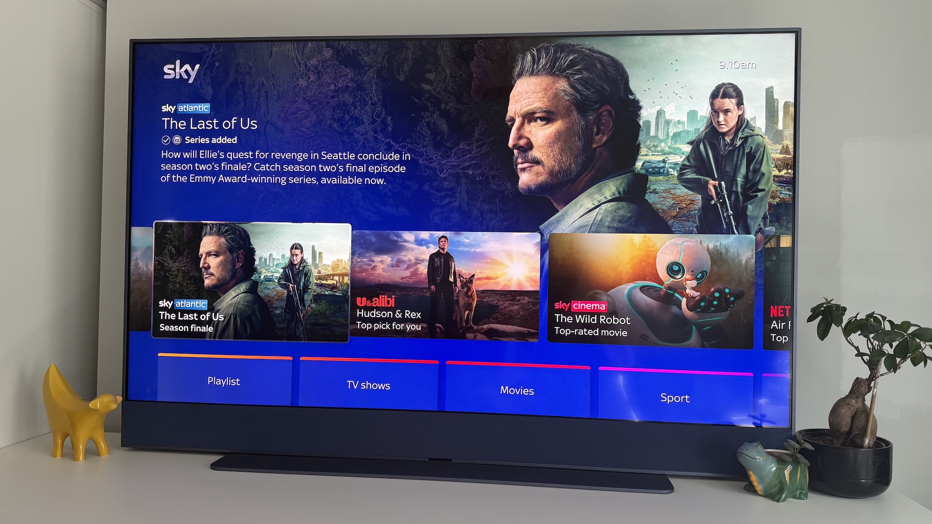 The Sky Glass Gen 2 screen on a white cabinet