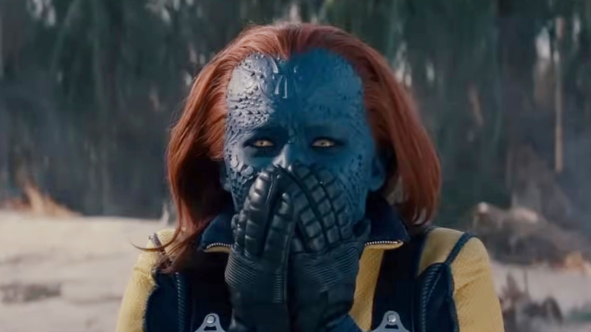 Jennifer Lawrence covering her mouth in X-Men: First Class