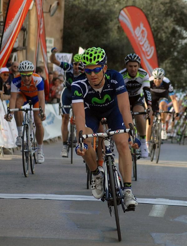 Jose Joaquin Rojas (Movistar) won the Trofeo Dei&agrave; while teammate Francisco Ventoso celebrates.