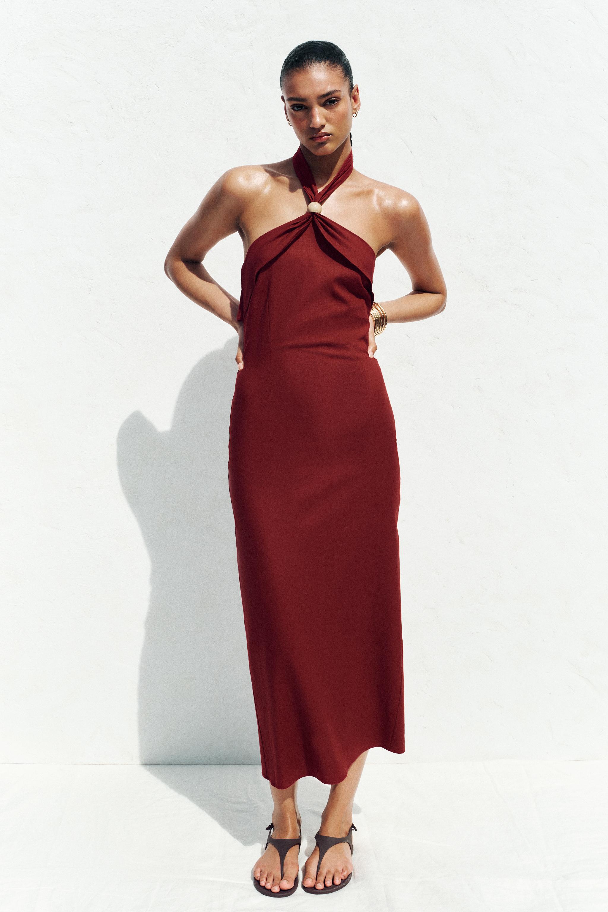 Linen Halter Midi Dress
