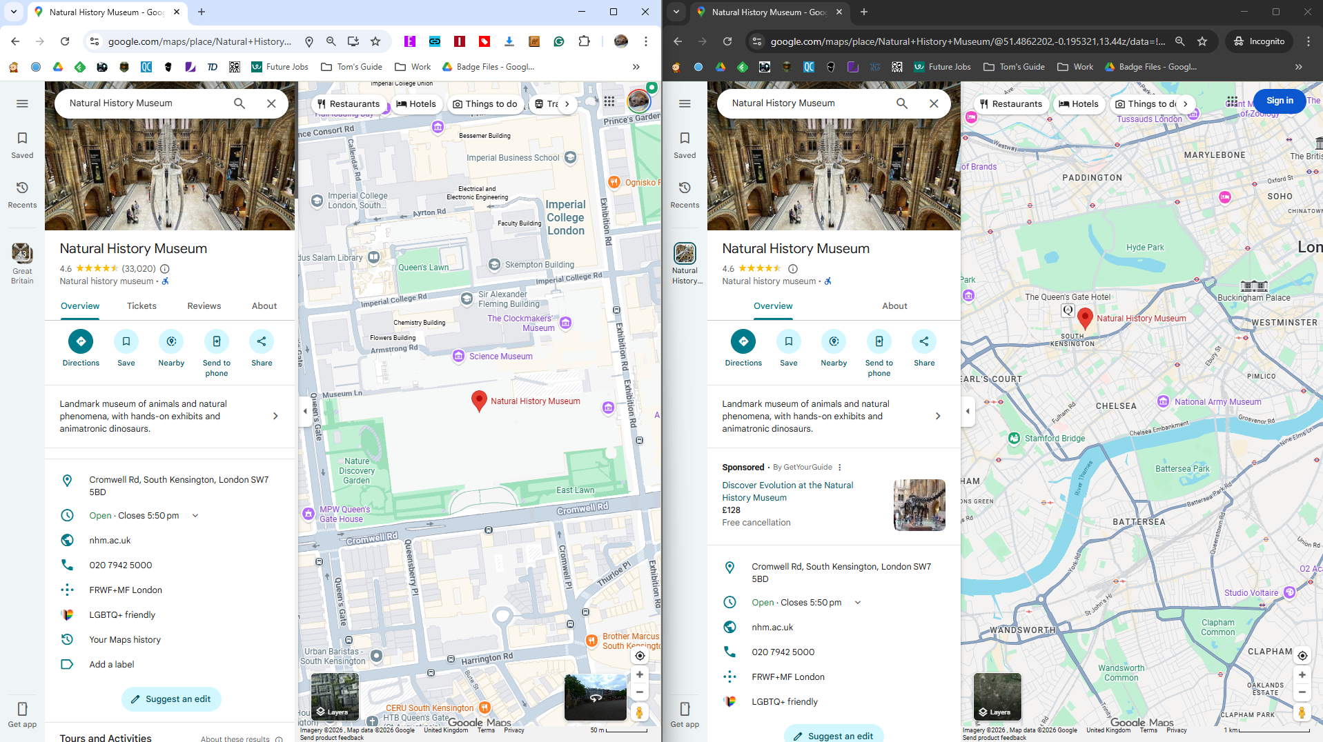 google maps logged in vs logged out